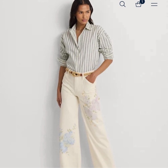 Lauren Ralph Lauren Cream Floral Wide Leg Pants - Picture 2 of 11